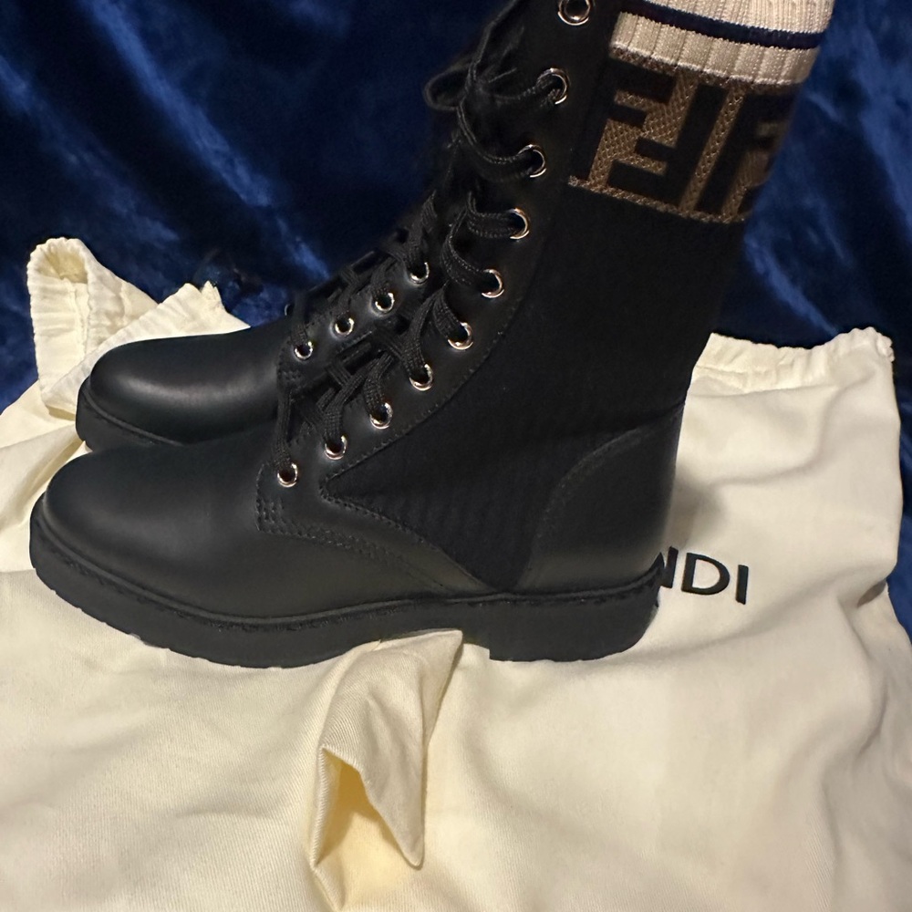 Fendi Black Leather Lace-Up Boots